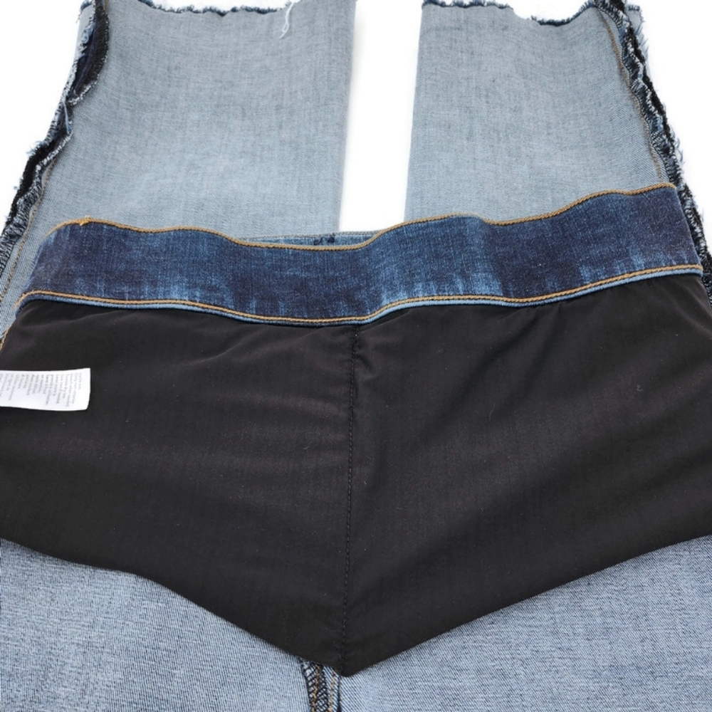 Spanx Medium Blue Wash High-Rise Dip-Dye Raw Hem Cropped Flare Denim Jeans - Picture 8 of 11